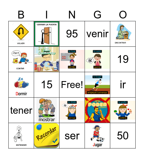 Verbos irregulares (y mas!) Bingo Card