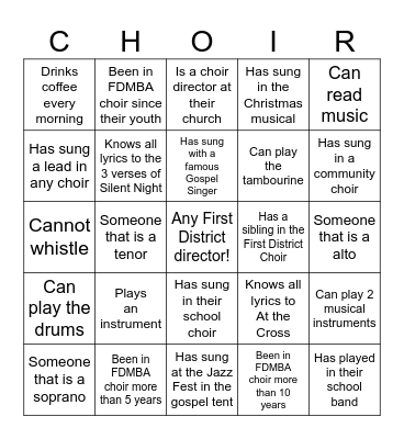 Getting to know your choir members! Bingo Card