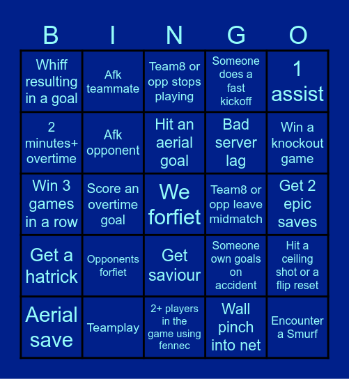 Rocket league BINGO Card