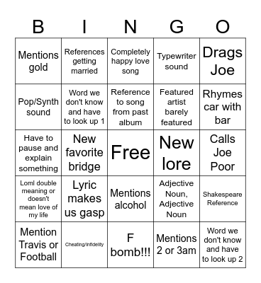 TTPD Bingo Card