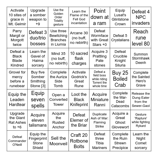 Elden Ringo Bingo Card