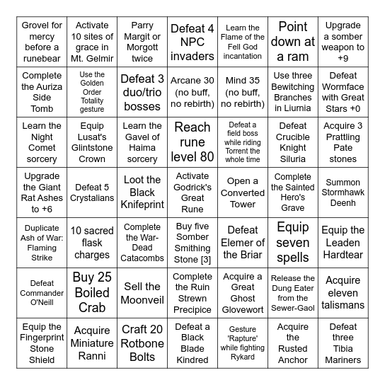 Elden Ringo Bingo Card