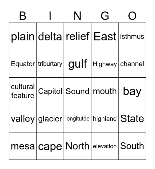 Geography Terms Bingo Card