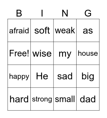 My dad (adjective) Bingo Card