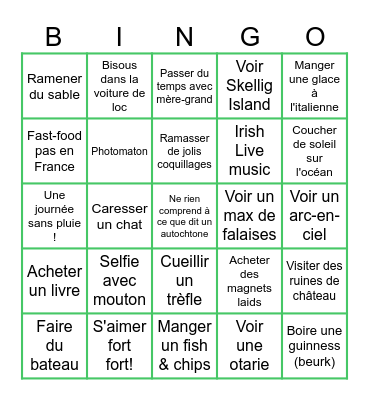 The Ireland Bingo Card