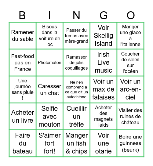 The Ireland Bingo Card