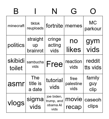 YT Shorts Bingo Part 2 Bingo Card