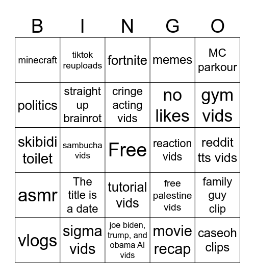 YT Shorts Bingo Part 2 Bingo Card