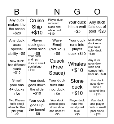 Duck Game Bingo Card