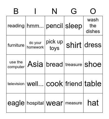 What's Happening at home? Bingo Card