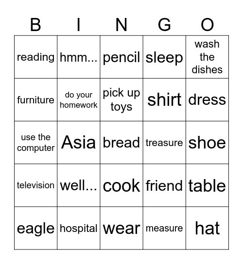 What's Happening at home? Bingo Card