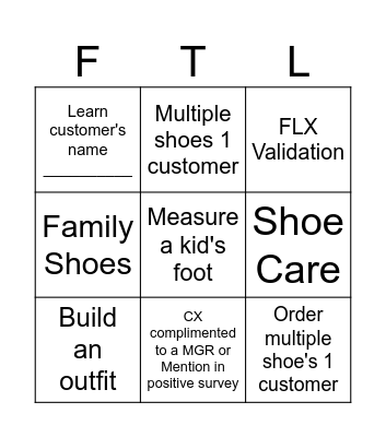 Foot Locker Bingo Card