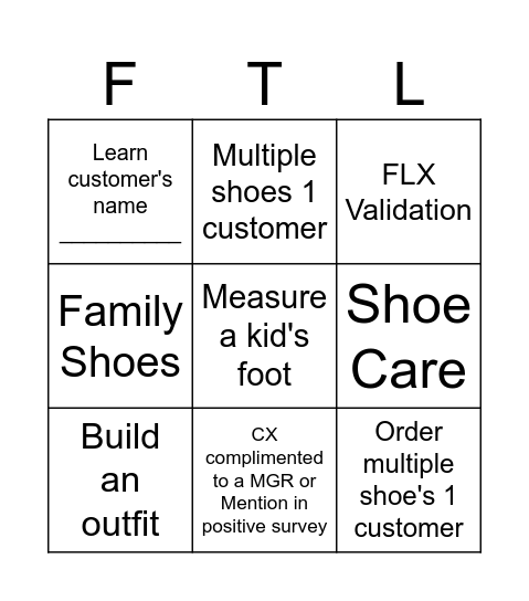 Foot Locker Bingo Card