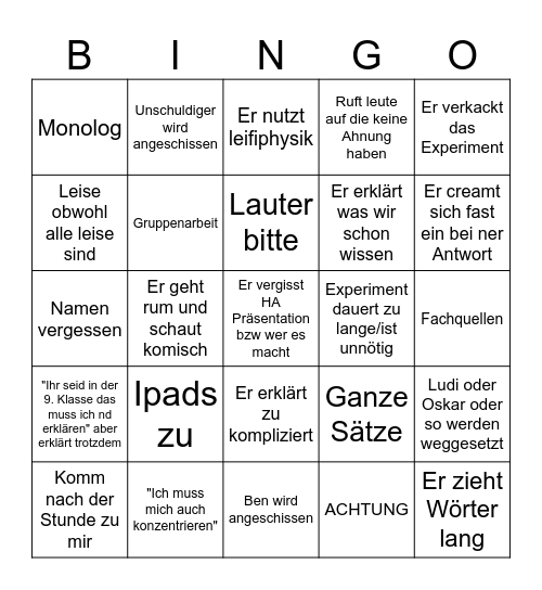 Physik Bingo Card