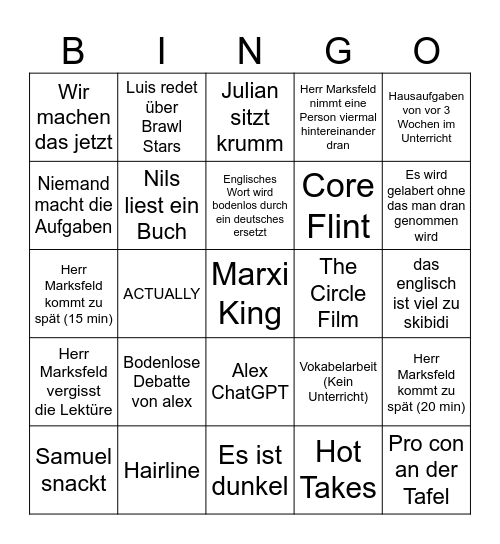 Englisch Bingo #2 Bingo Card