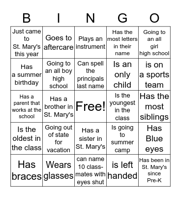END OF YEAR BINGO  Bingo Card
