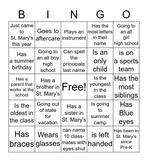 END OF YEAR BINGO Bingo Card