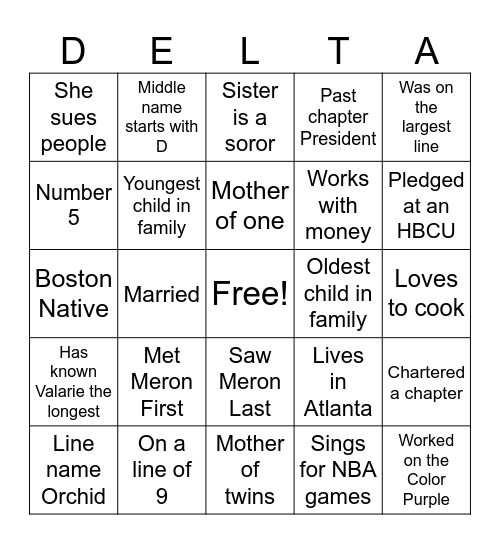 DELTA Bingo Card