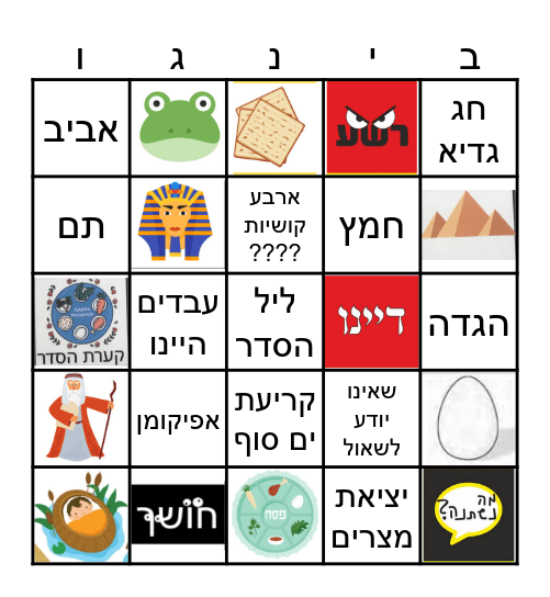 בינגו ליל הסדר Bingo Card