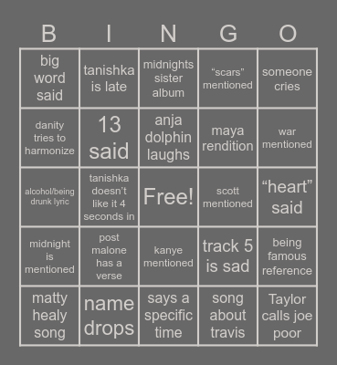 TTPD BINGO Card