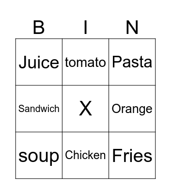 FOOD Bingo Card