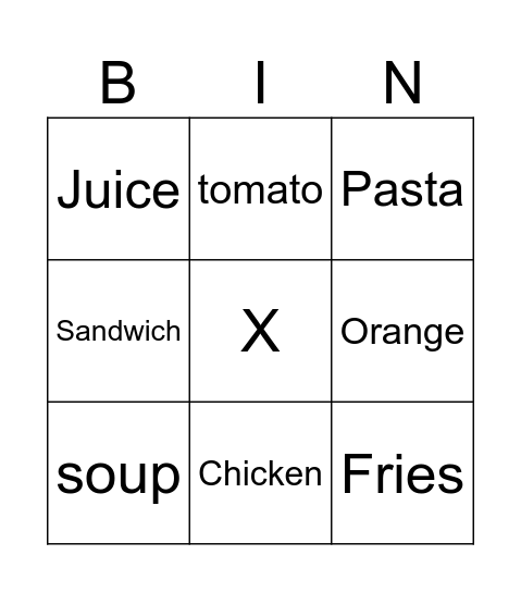 FOOD Bingo Card