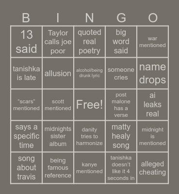 TTPD BINGO Card