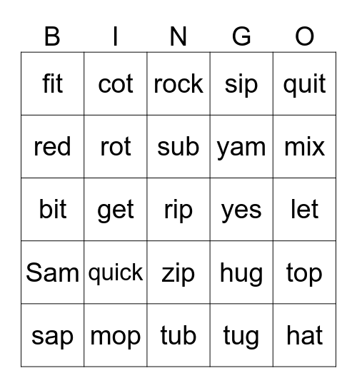 Word Bingo Card