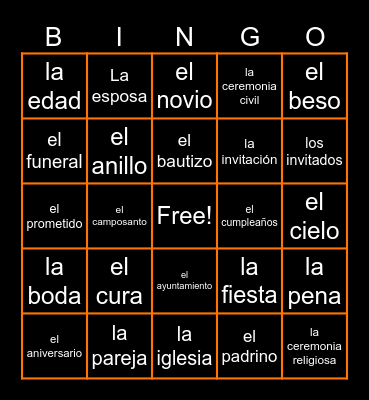 EVENTOS FAMILIARES Bingo Card