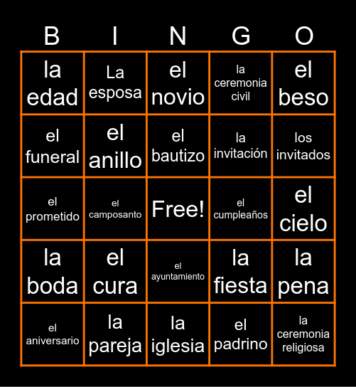 EVENTOS FAMILIARES Bingo Card