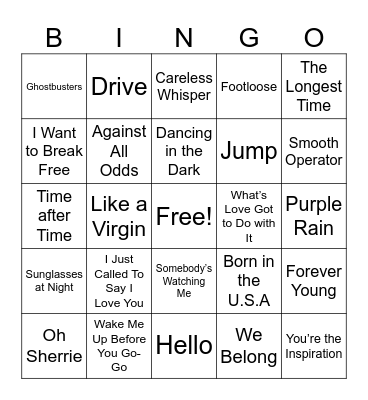 1984 HITS Bingo Card