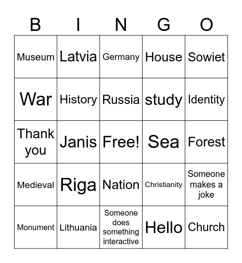 History of Latvian Culture Bingo Card