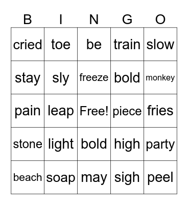 Special Vowels Bingo Card