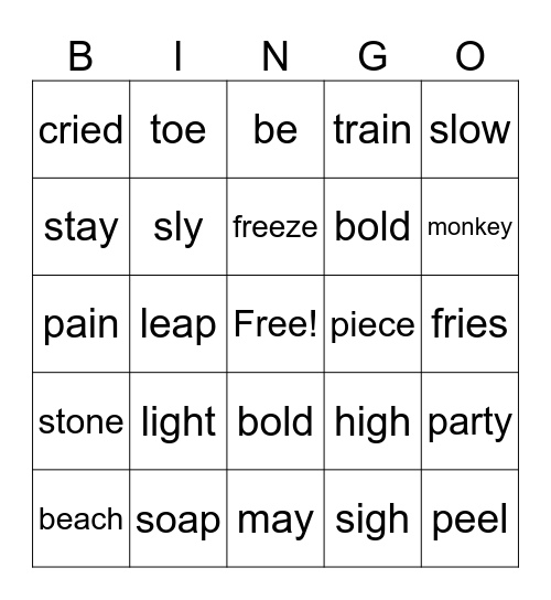 Special Vowels Bingo Card