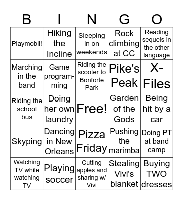 Lilly in the USA Bingo Card