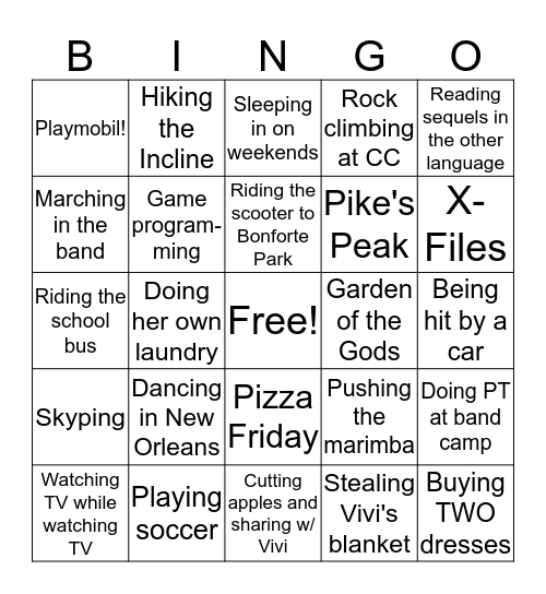 Lilly in the USA Bingo Card
