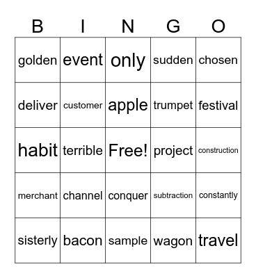 Challenge Level Bingo Card