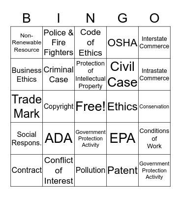 Chapter 4 Social Responsibilty & Business Ethics Bingo Card