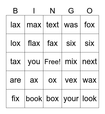 Lesson 31 X Bingo Card