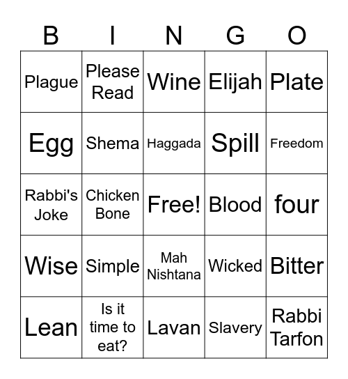 Seder Bingo Card