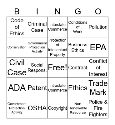 Chapter 4 Social Responsibilty & Business Ethics Bingo Card