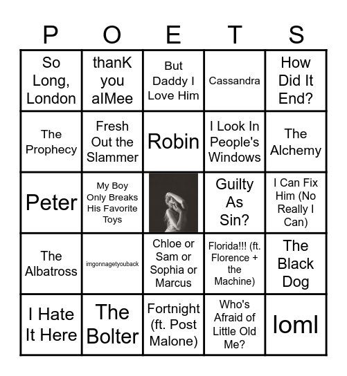 Tortured Poets Department Bingo Card