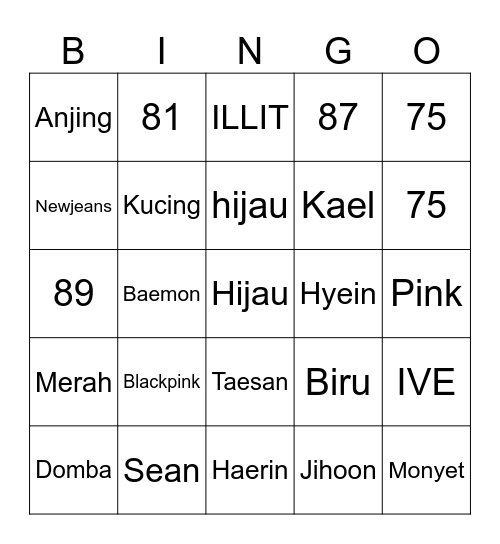 Hanni's board Bingo Card