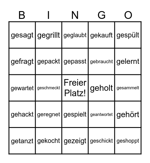 Schwache Verben im Perfekt (GE-__-T it) Bingo Card