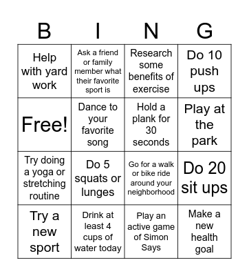 Get Active Bingo Card Bingo Card