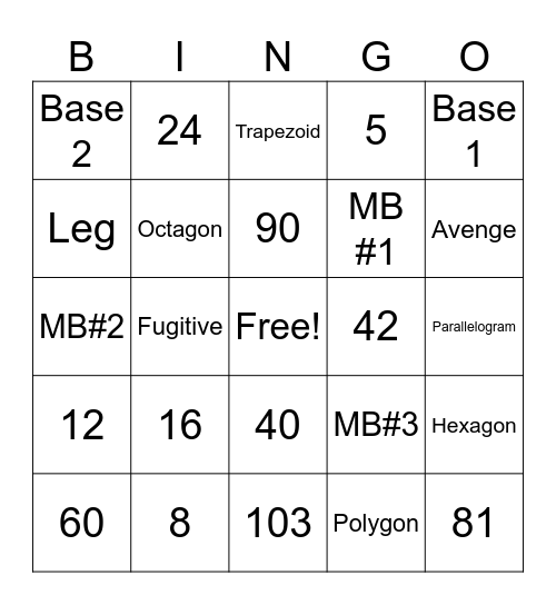 Math Bingo 4/19/24 Bingo Card