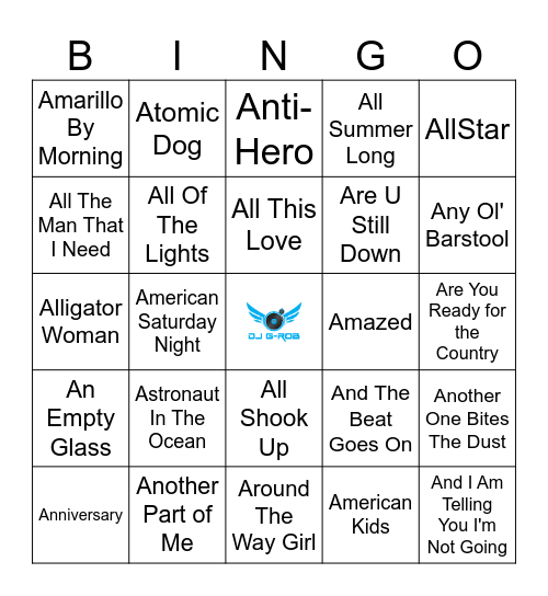 Songs Start With A PT 2 Bingo Card