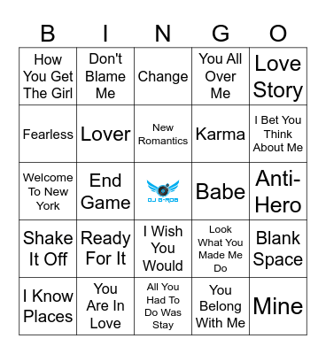Taylor Swift Bingo Card