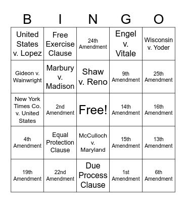 SCOTUS BINGO Card
