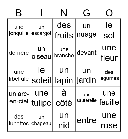 Le printemps Bingo Card